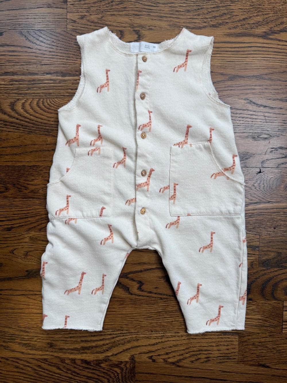 Zara Baby Unisex Cream Giraffe-Print French Terry Tank Romper Size 9-12 Months